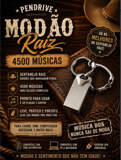 Arte do Pendrive Modão Raiz com 4500 músicas